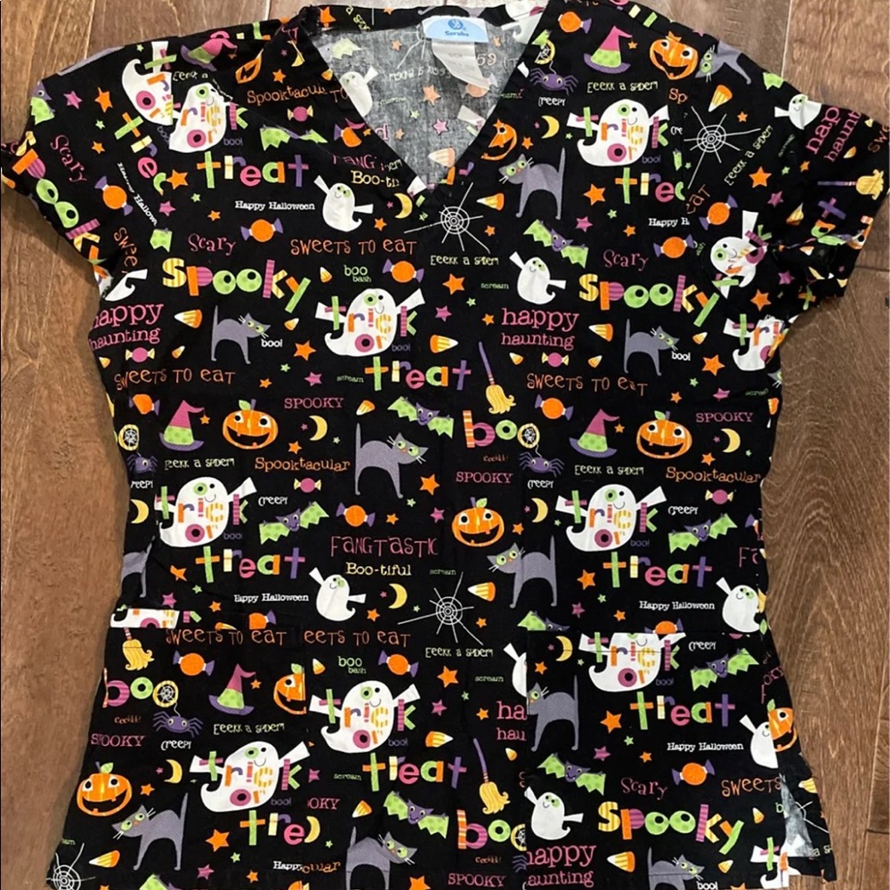 Halloween women’s scrub top